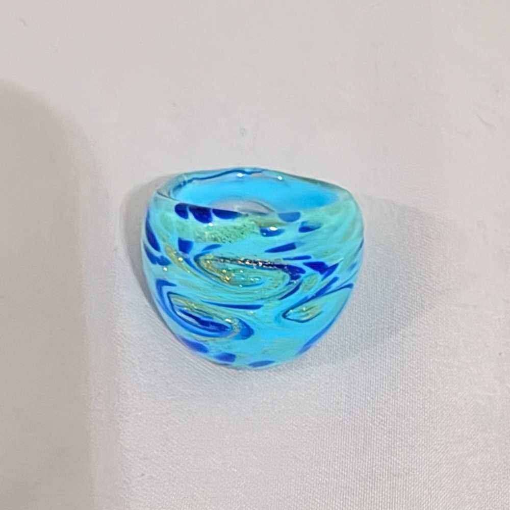 Blue Glass Sparkly Statement Ring